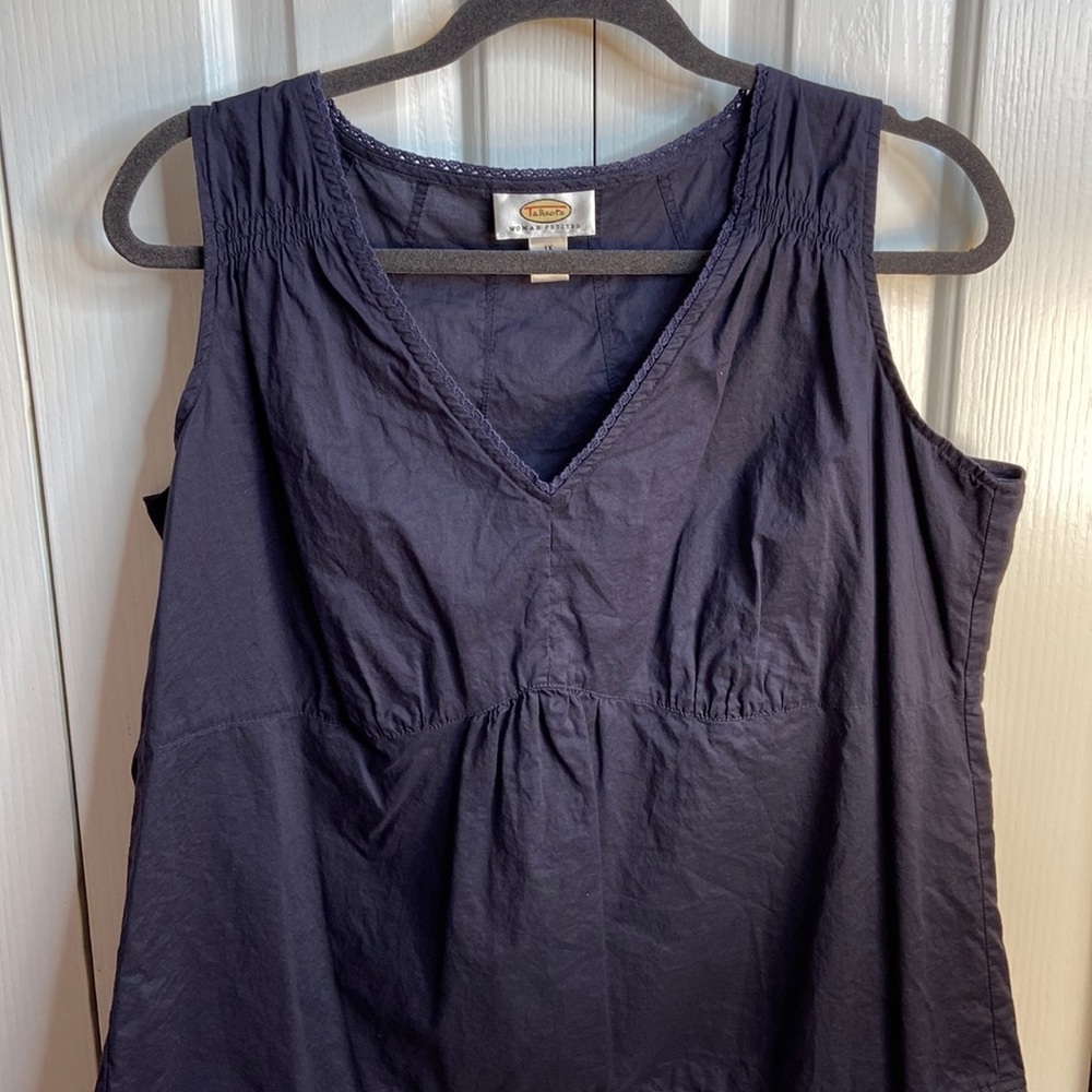Talbots petites size 1X navy blue cotton sleeveless blouse excellent condition